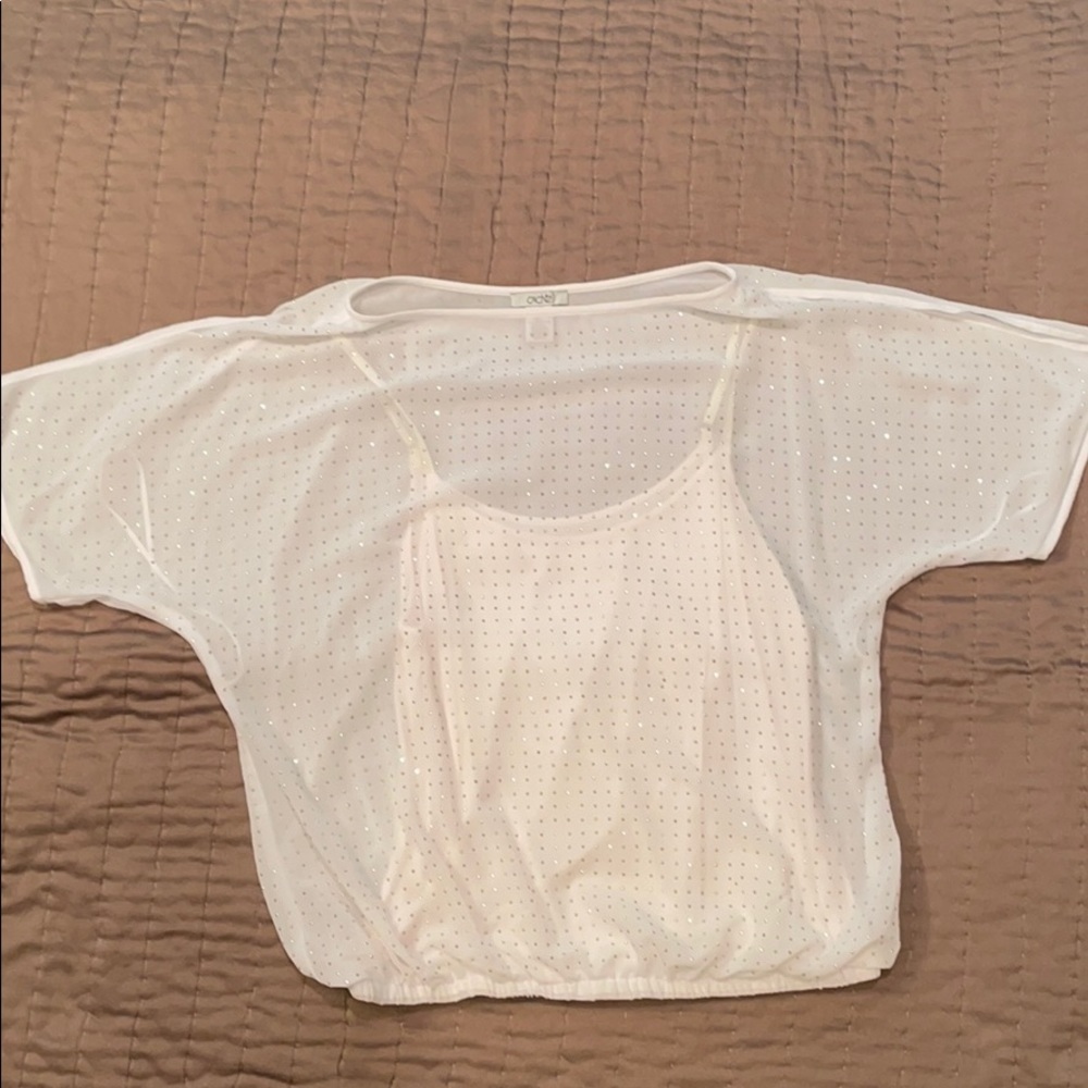 Cold Shoulder White Blouse with Gold beading